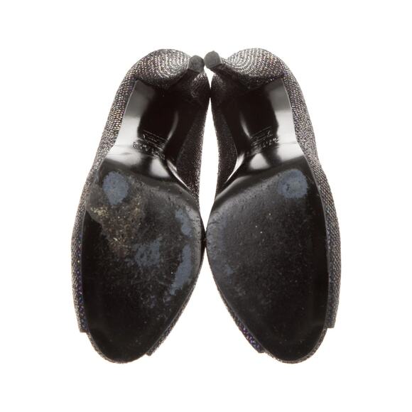 Stuart Weitzman Evebaton Glitter Peep-Toe Pumps - 7.5 - Black - Picture 5 of 5